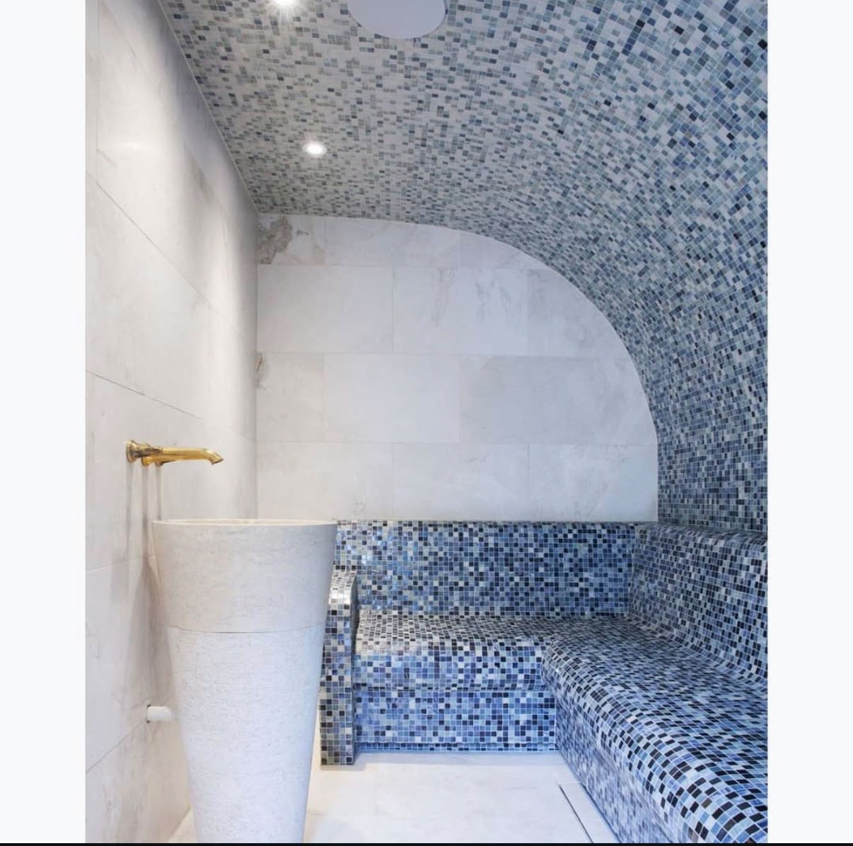 Mosaic-tiled steam room